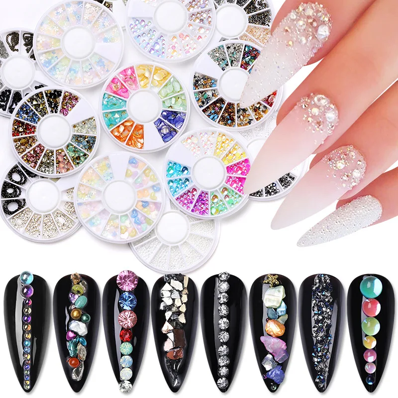 

13 Manicure Disc Ornaments Mixed Colored Pointed Bottom Diamonds Elf Beads Light-changing Resin Flowers Heart-shaped Decoration