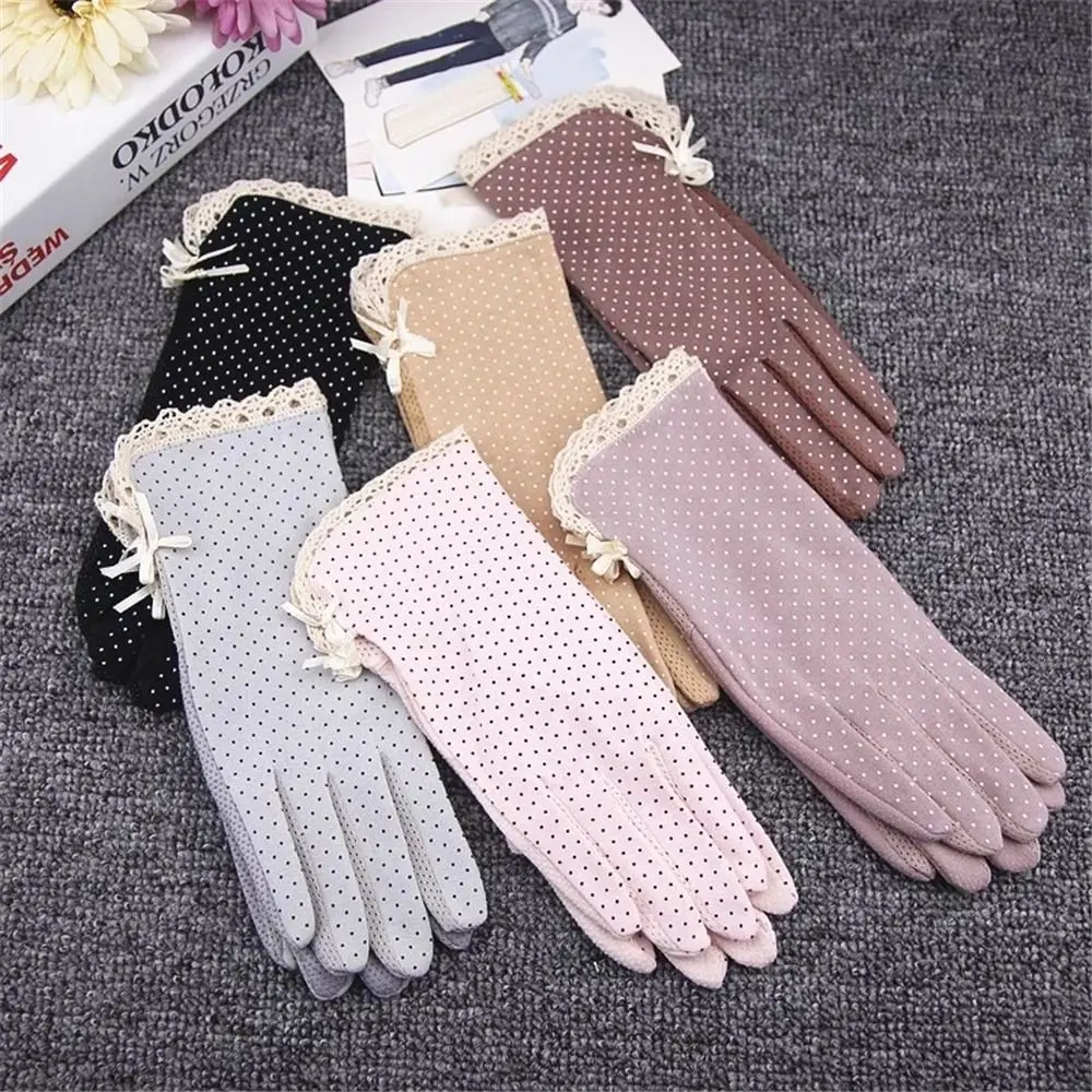 

Ladies Thin Cute Dot Women Summer Sunscreen Gloves Lace Patchwork Driving Gloves Touch Screen Gloves