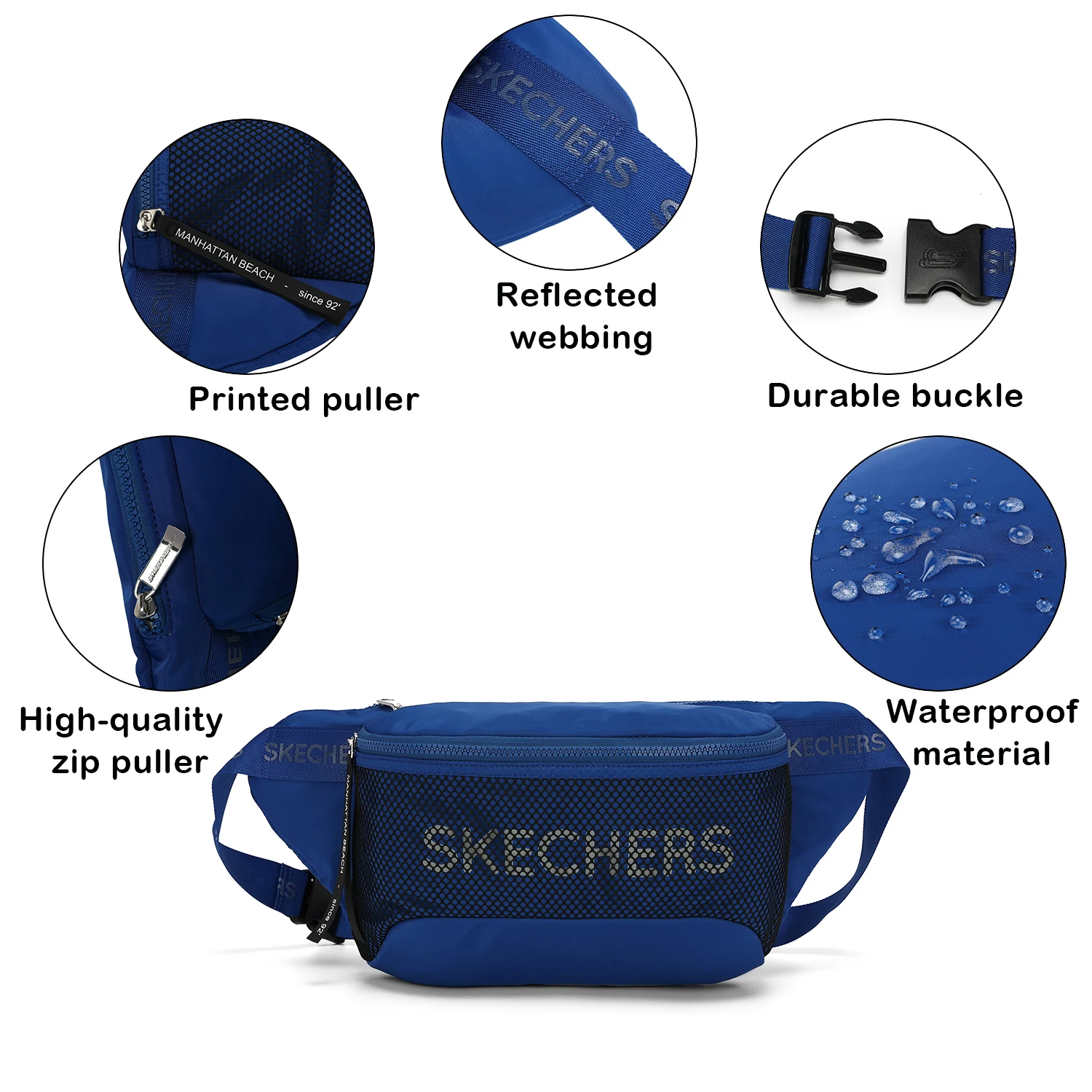 SKECHERS Chest Bag Fanny Pack Waterproof Beltbag for Travel Outdoor Sport Lightweight Crossbody Bag Shoulder Bag for Men Boys