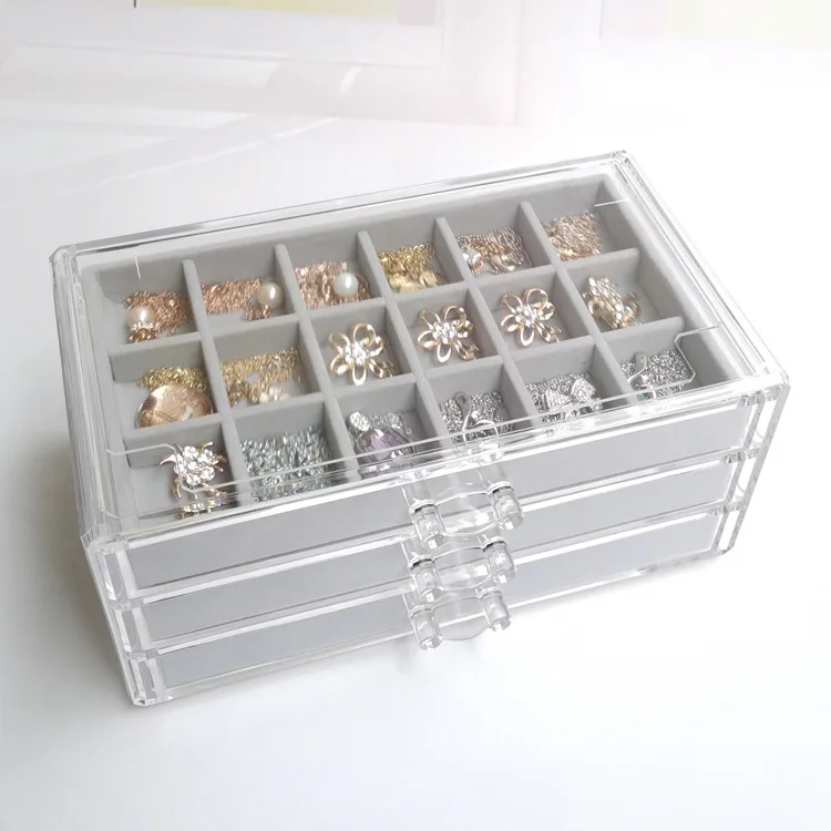 Acrylic Transparent Three-layer Drawer Jewelry Flannel Storage Box Creative Drawer Jewelry Cosmetics Storage Box