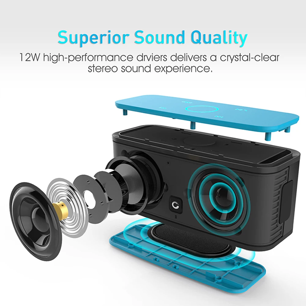 DOSS SoundBox Touch Portable Wireless Speaker Bluetooth Sound Box HD Sound and Bass IPX5 Waterproof 20H Playtime for Computer PC