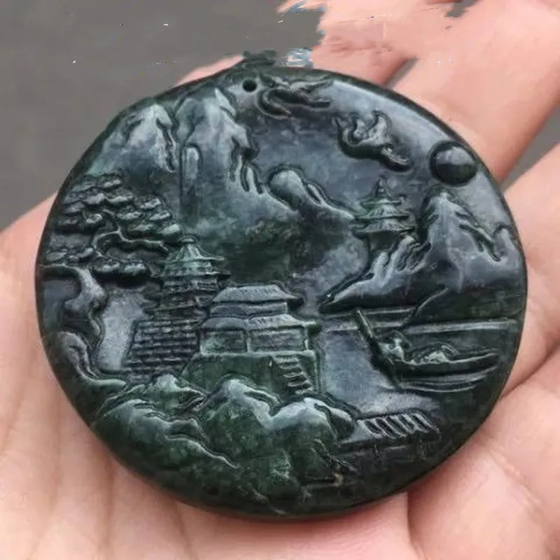 

Natural Tibetan Jade Medicine King Stone Round Landscape Pendant Men's and Women's Health Care Pendant