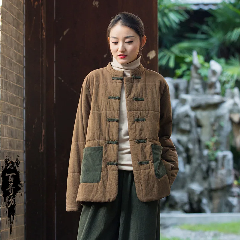 Coat Women  Winter Coat Women Ladies New Jacket Sandwich Cotton Thickened Zen Coat Cotton Clothing Coat Winter Coat Retro