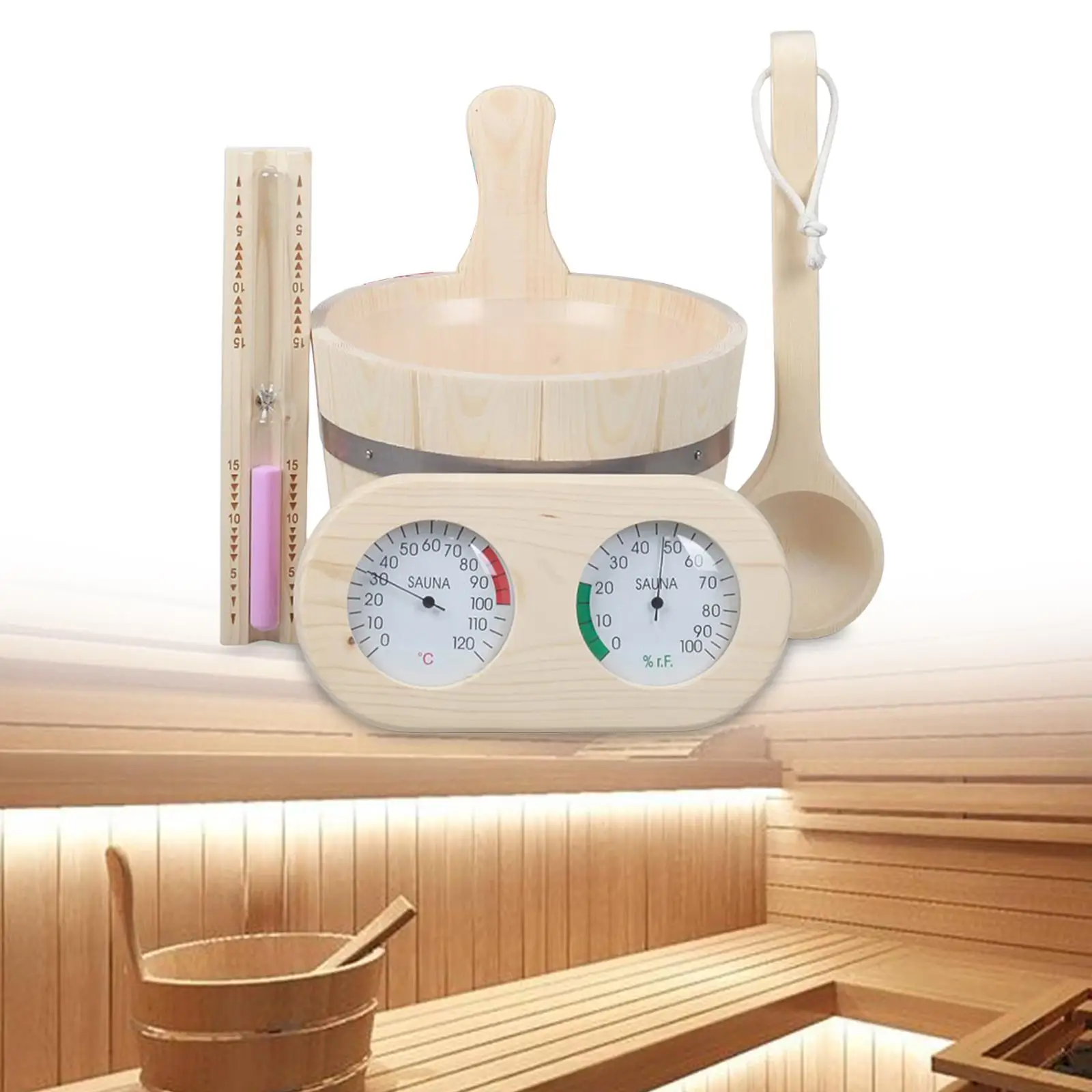 

5 Pieces Sauna Accessory Set 4L Wooden Sauna Bucket for Steam Room Sauna