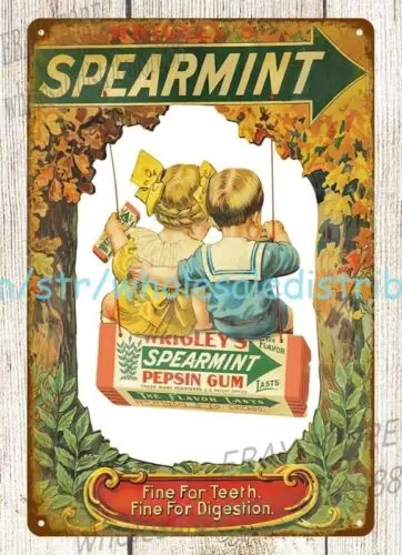 Wrigley's Spearmint Pepsin Gum металлическая жестяная вывеска в деревенском стиле