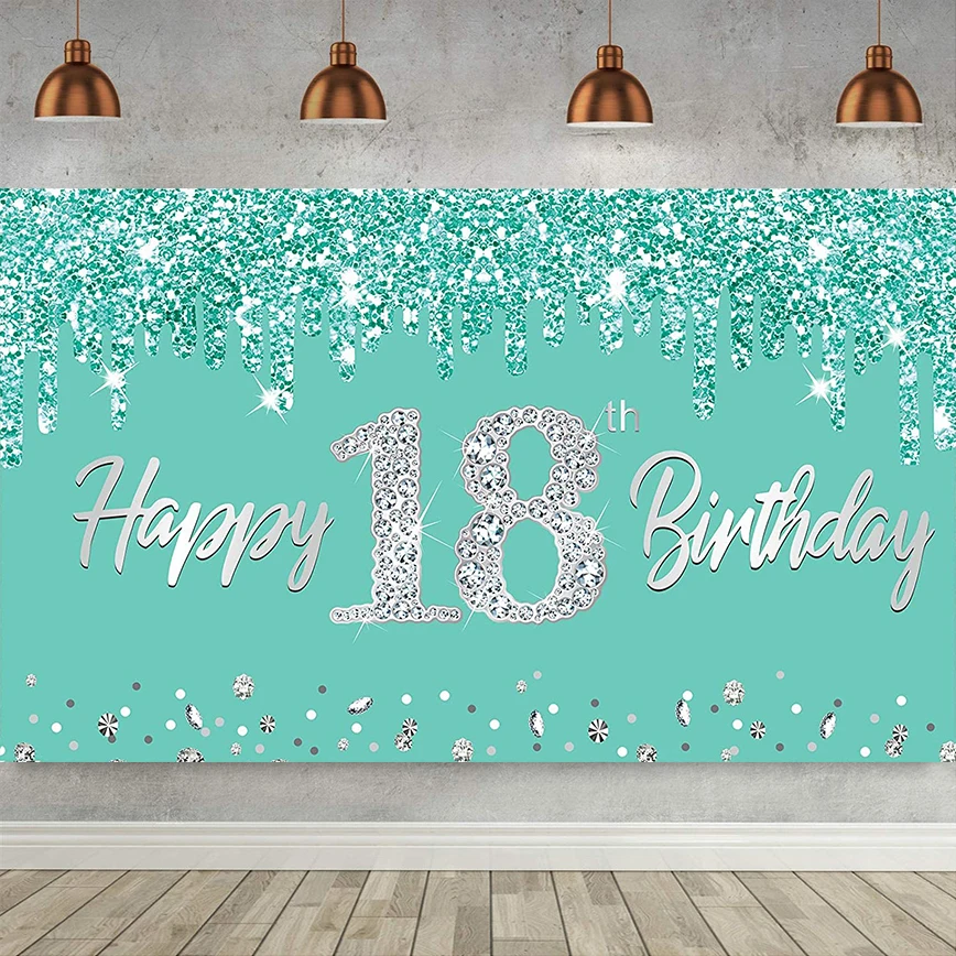 

Украшение для дня рождения серебряного цвета, украшение для девочек, яркий баннер для торта, постер с зелеными блестками, Фотофон для фотосъемки