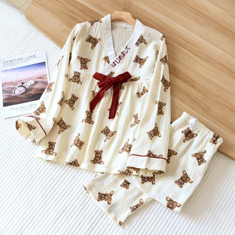 

Spring/Summer New Style Postpartum Pajamas Set Thin Homewear Double Gauze Pure Cotton Crepe Breastfeeding For Pregnant Women