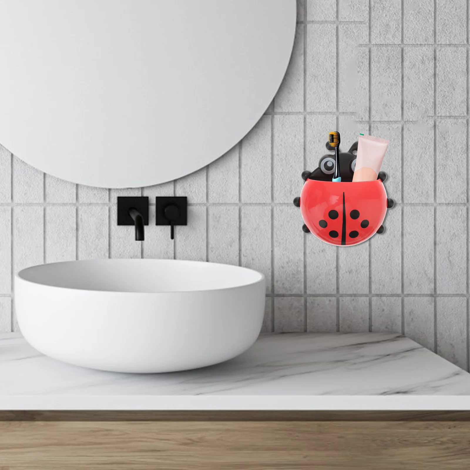 

Holder Wall Organizer Toothpaste Rack Mounted Tooth Storage Suction Cup Kids Stand Ladybug Brush Bathroom Shelf Sucker Electric