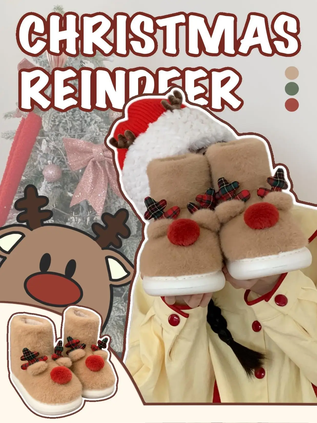 Женские сапоги для снежной погоды рождественский подарок из хлопка с оленем