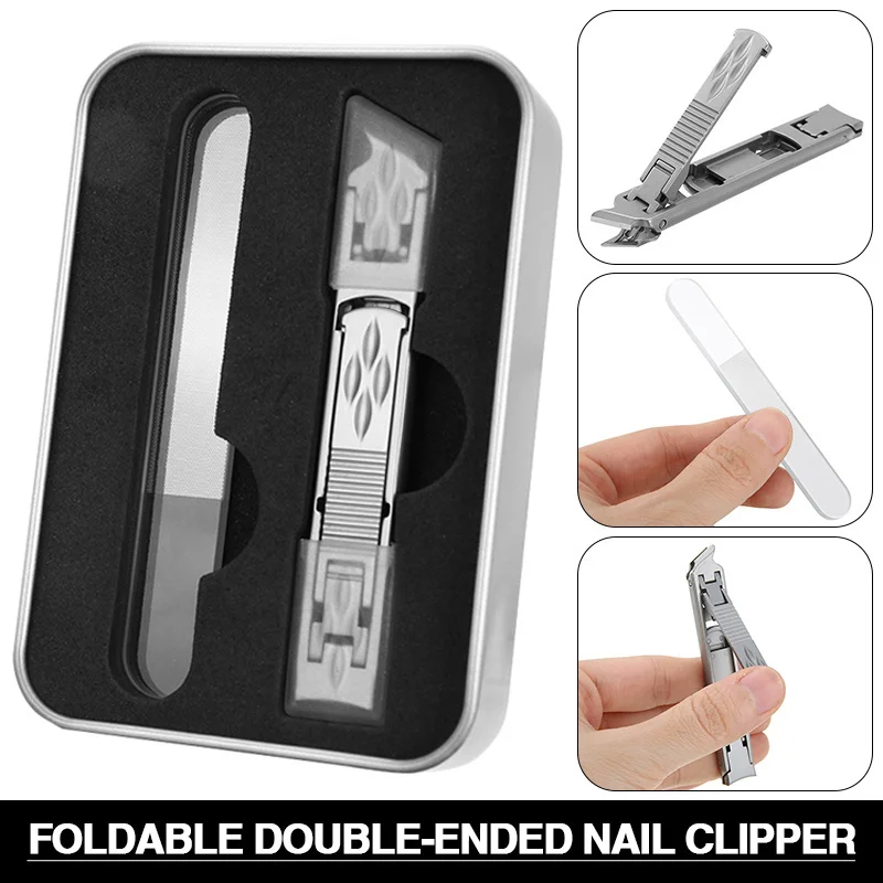 

1 Set Double-Ended Foldable Anti Splash Nail Toe Trimmer Clipper with Nail File Cutter Trimmer Manicure Pedicure Tools 8.5x1.3cm