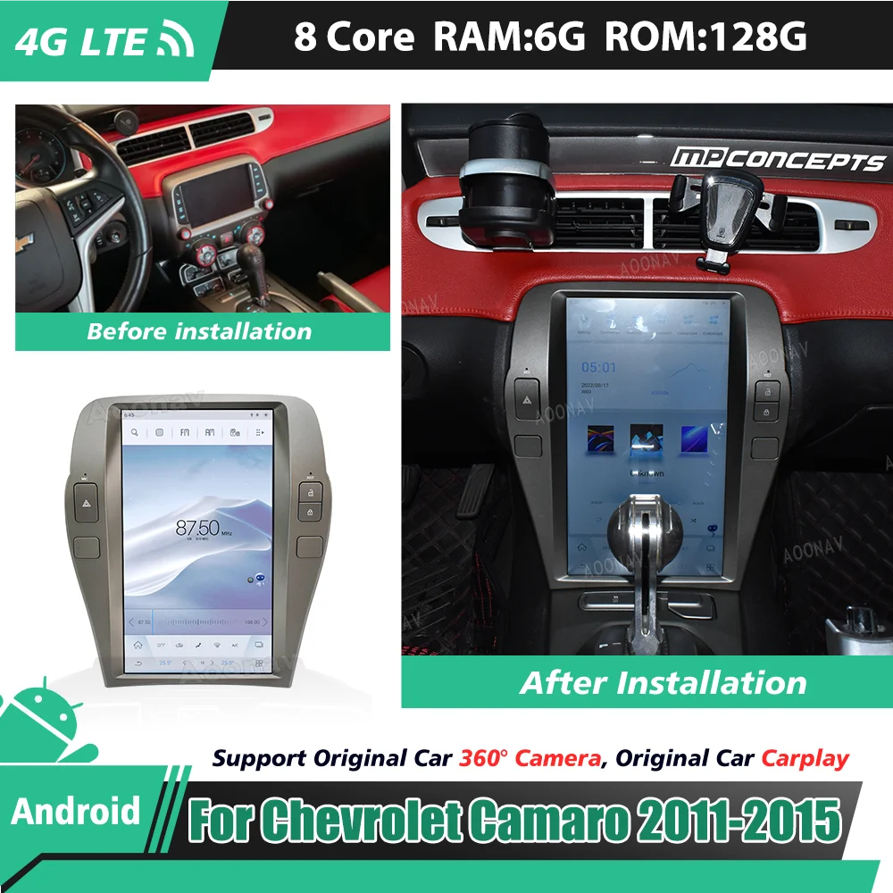 

Автомобильная стереомагнитола 128G для Chevrolet Camaro 2011-2015, мультимедийный видеоплеер, беспроводная Автомагнитола Google Carplay, GPS-навигация