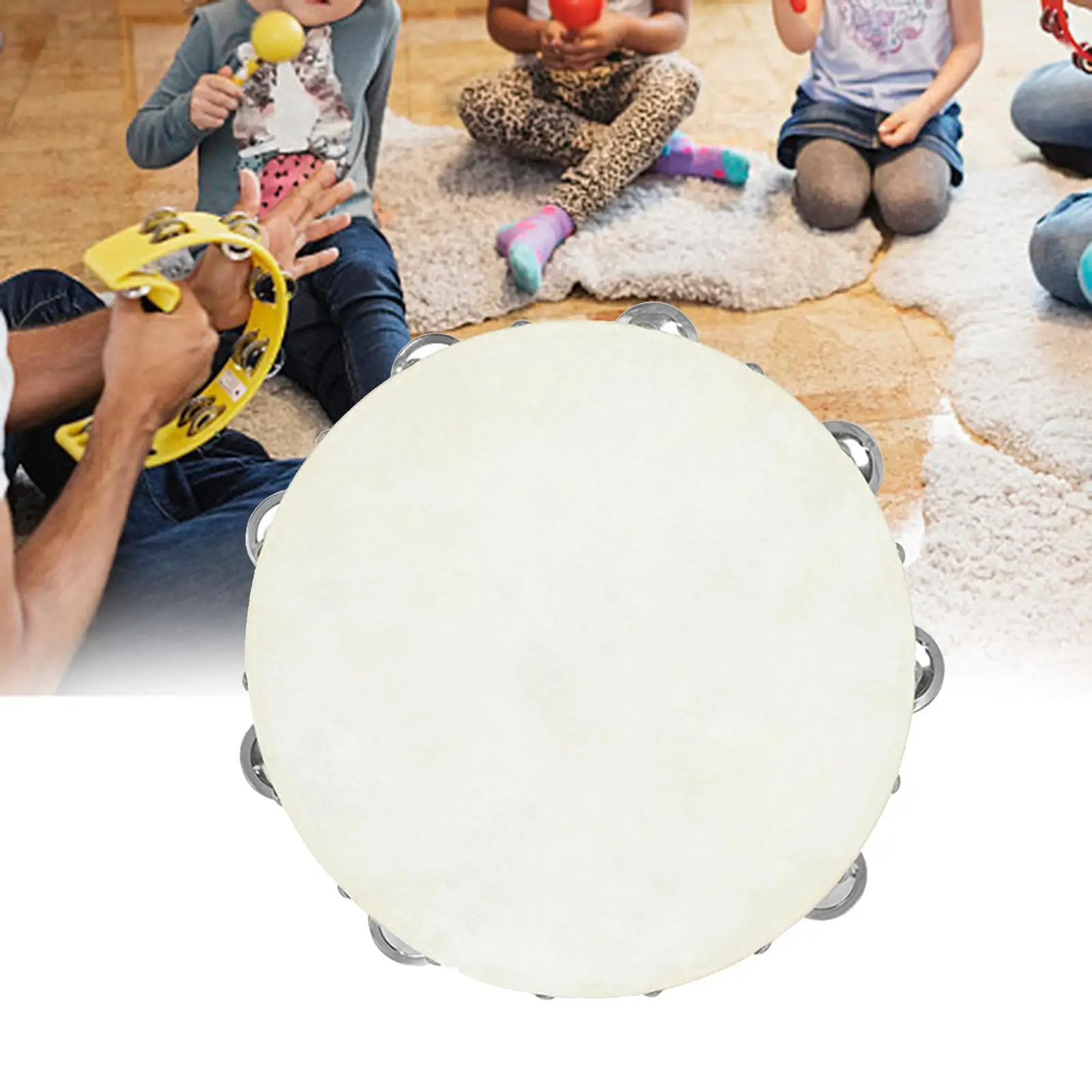 

Tambourine Single Row Metal Bells Percussion Handle Drum Educational Musical Toys for Kids