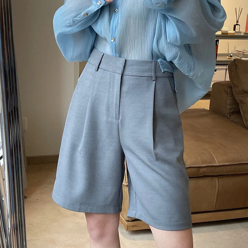 

Summer women's casual solid color high waist loose shorts