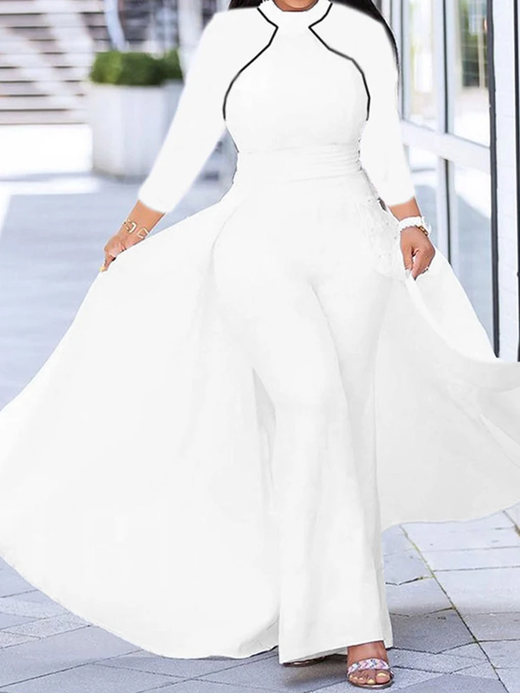 

VONDA 2022 Women Loose Pantalon Office Overalls 3/4 Sleeve Playsuits Femme Wide Leg Rompers Long Trousers Jumpsuits Oversized