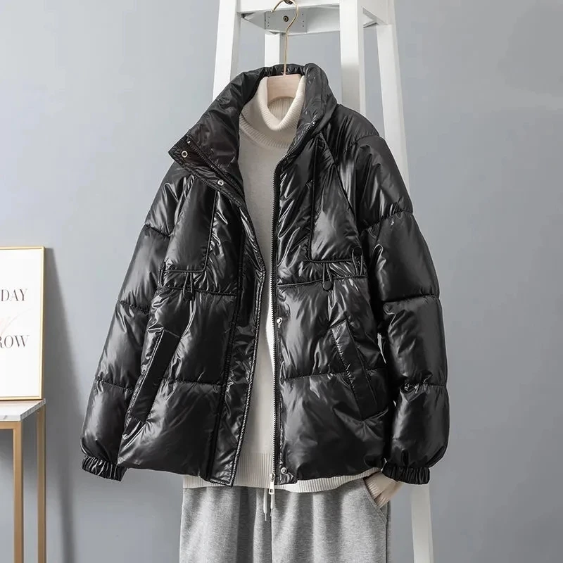 2023 Women's Winter Coat Down Cotton Jacket Korean Loose Bread Parka Warm Thick Green Glossy Fashion Parkas Waterproof Outwear