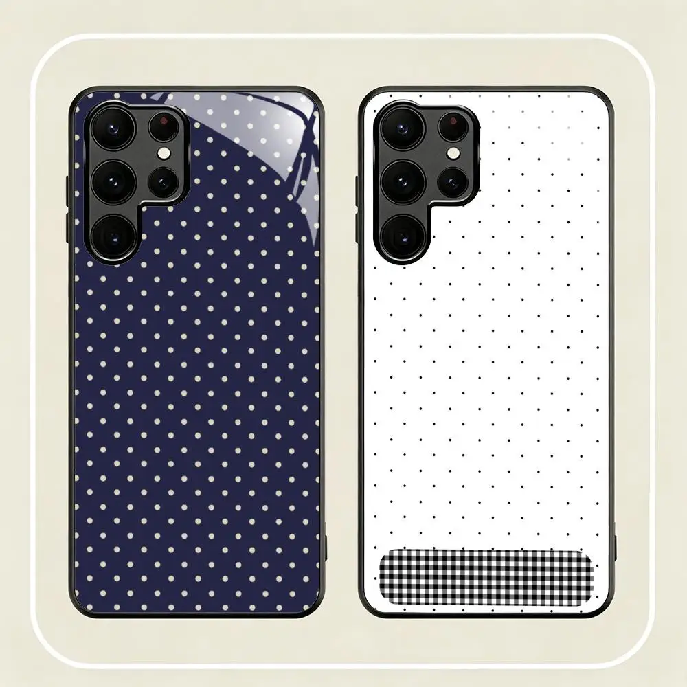 Фото Минималистичный черно-белый чехол в горошек для Samsung S26 S25 S24 S23 S22 S21 S20 Plus Ultra Note20, стеклянный магнитный чехол №3