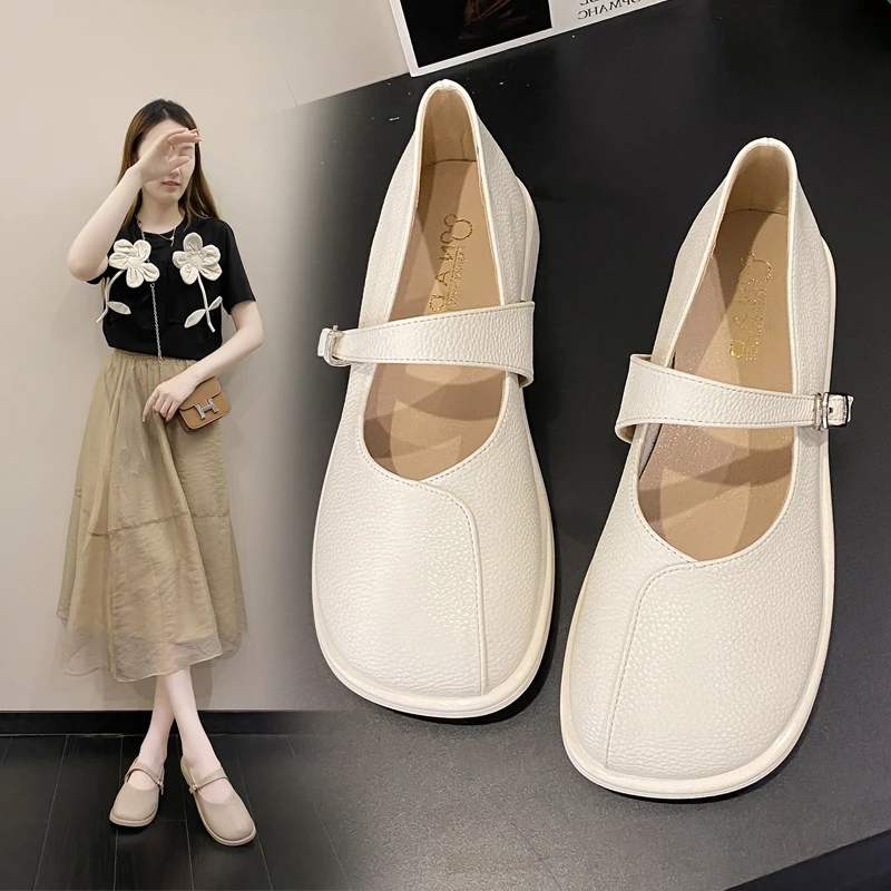 Retro small leather shoes fairy spring soft bottom gentle square head thick with Mary Jane with princess group