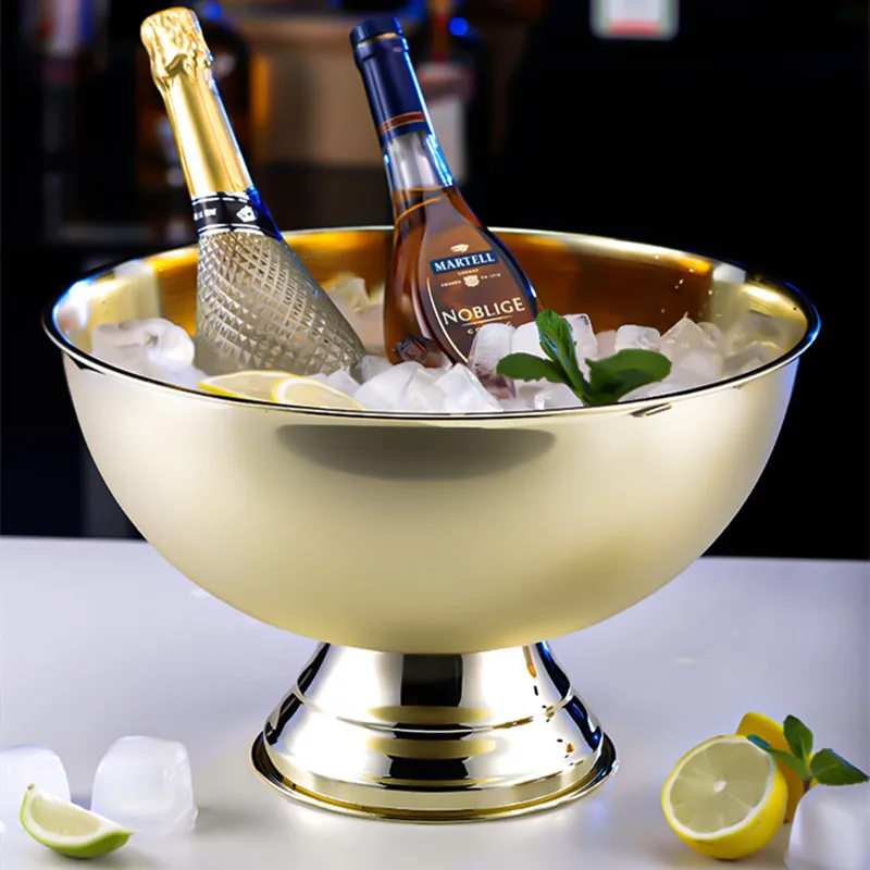 

13.5L 304 Stainless Steel Golden Silver Wine Large Deer Head Ear Cooling Champagne Bowl Beer Ice Bucket for Cocktail Drinks