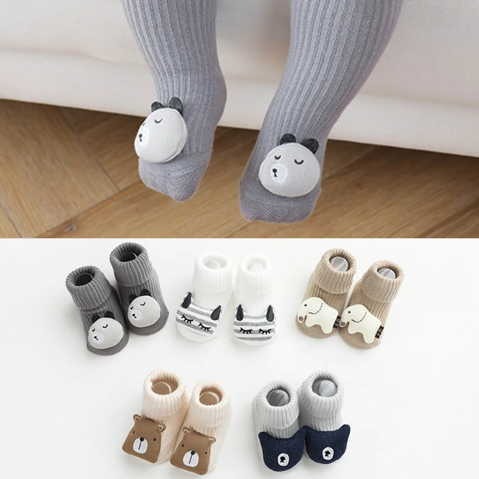 

1/2/3 Pcs Baby Socks Infants Toddlers Girls Cartoon Stockings Spring Autumn Warm Mid Calf Length Socks Antislip Slippers Socks