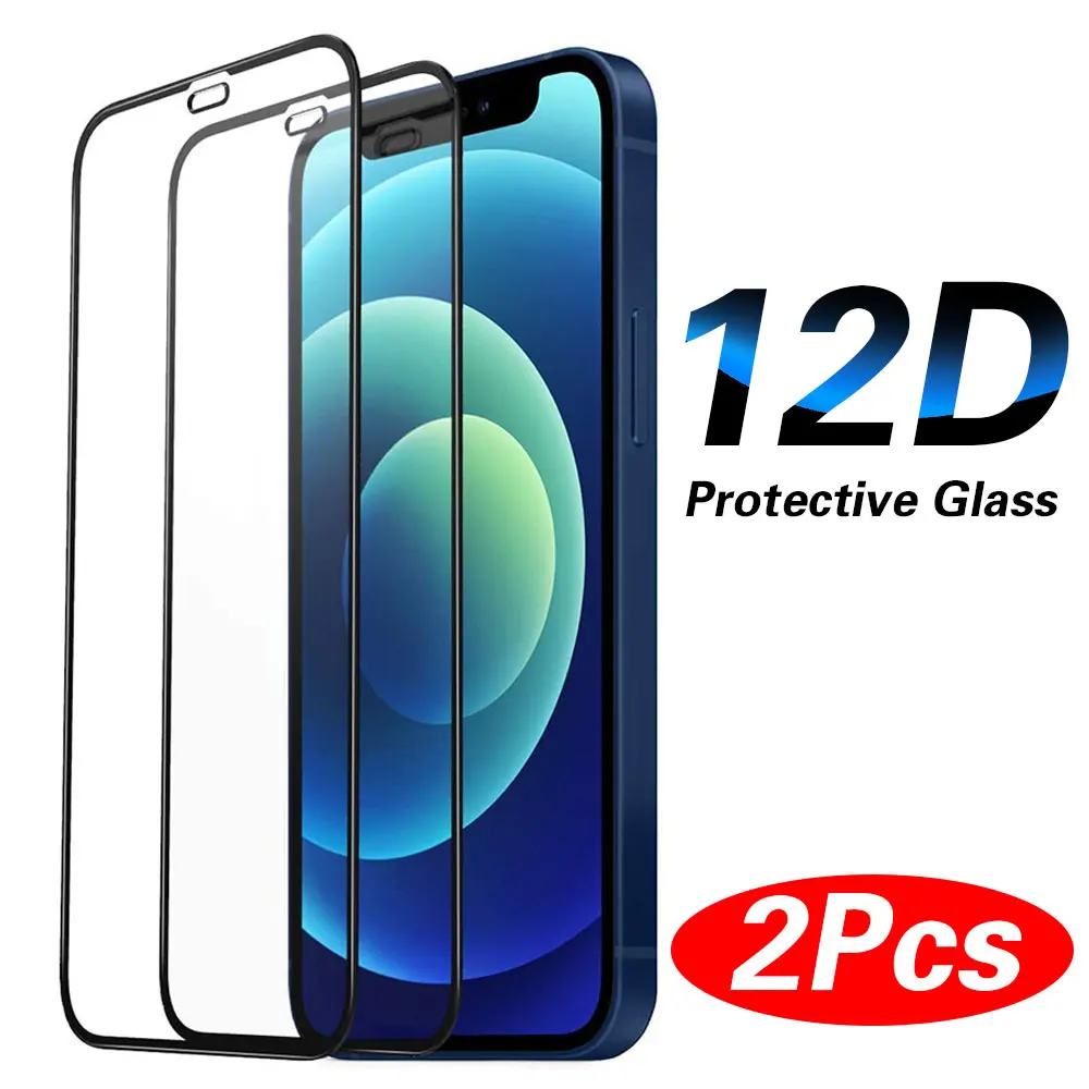 

1-2Pcs Full Cover Protective Glass on For IPhone 11 12 13 14 Pro Max XS X XR 12 Mini 6 6s 7 8 Plus SE2020 Screen Protector Glass