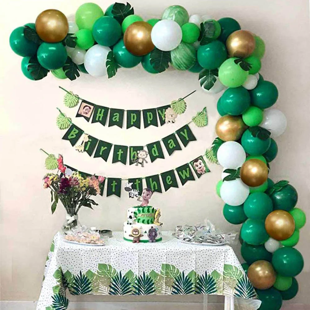 

120pcs Jungle Balloon Garland Arch Balloon Set Baby Shower Palm Leaf Green White Gold Balloon Party Decoration