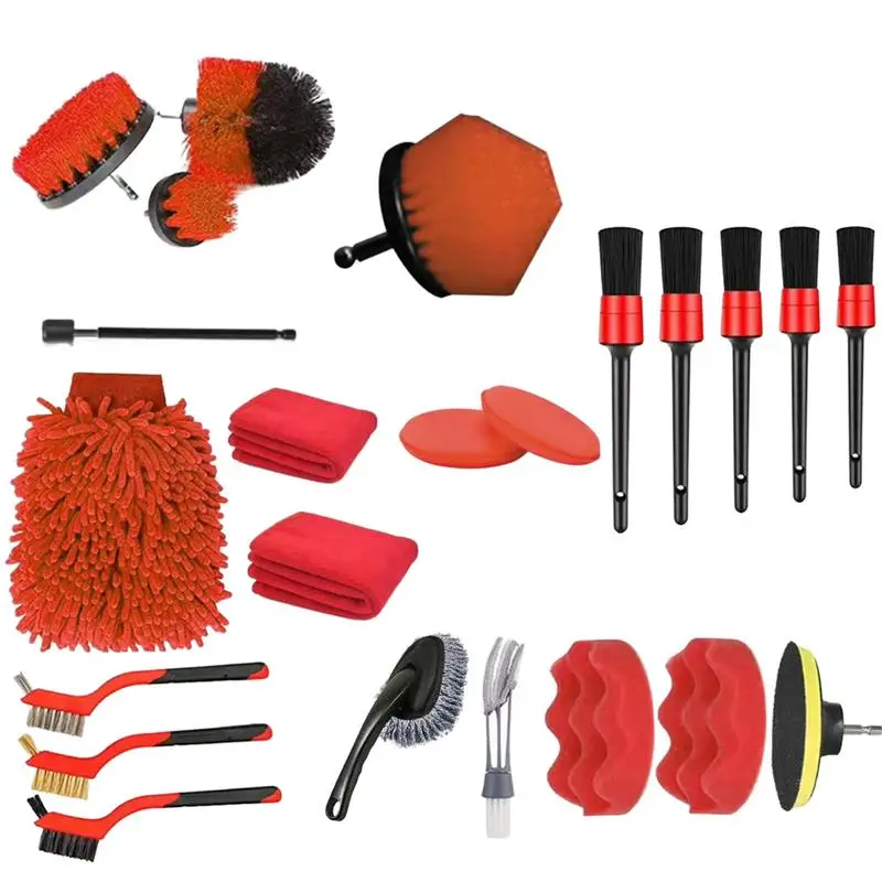 

Car Cleaning Brush Detailing Brush Set 23pcs Drill Brush Set Auto Detailing Brushes Car Cleaning Tools Kit For Cleaning Wheels