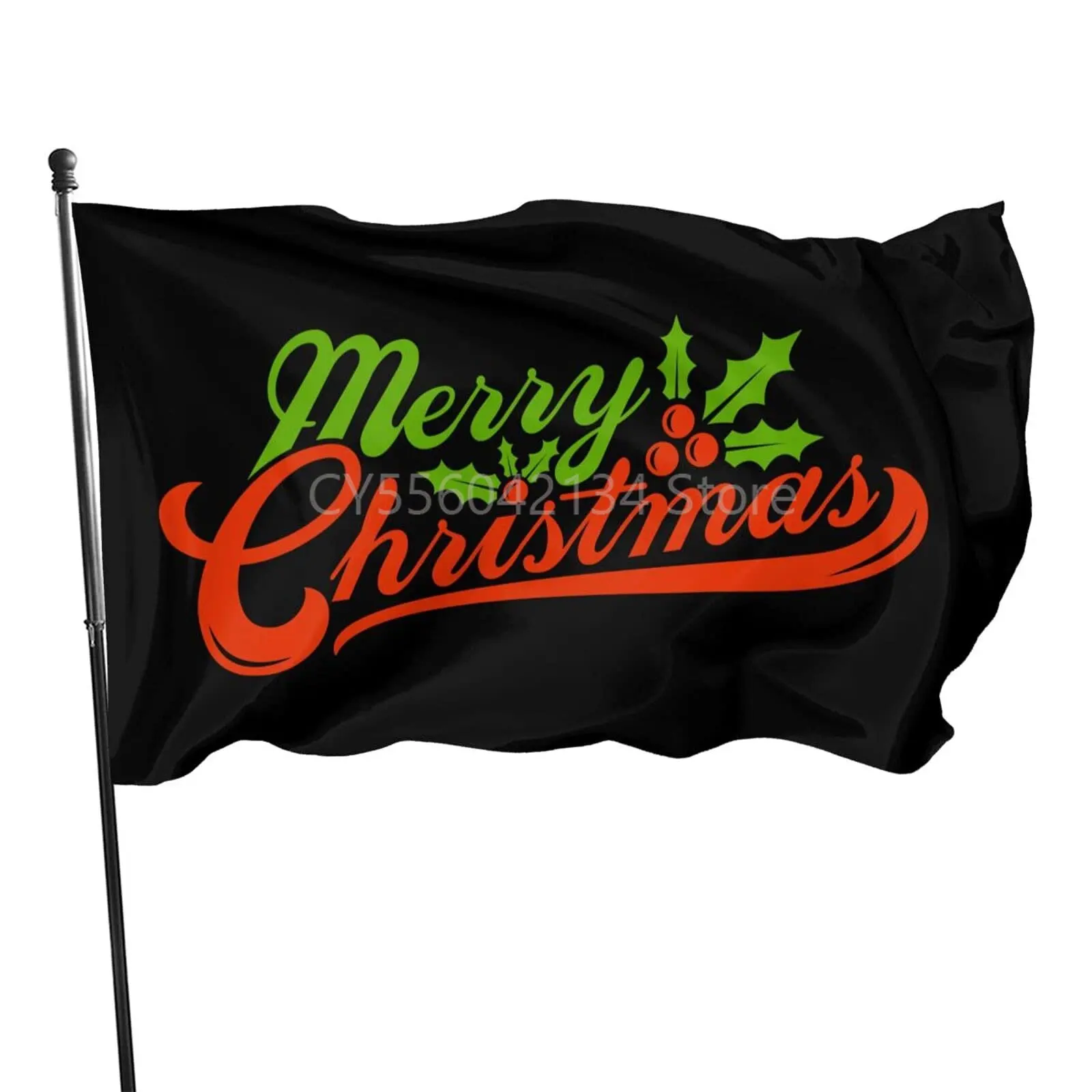 

Merry Christmas Text Font Graphics Flag Ft Outdoor Indoor Decor- Polyester Flag