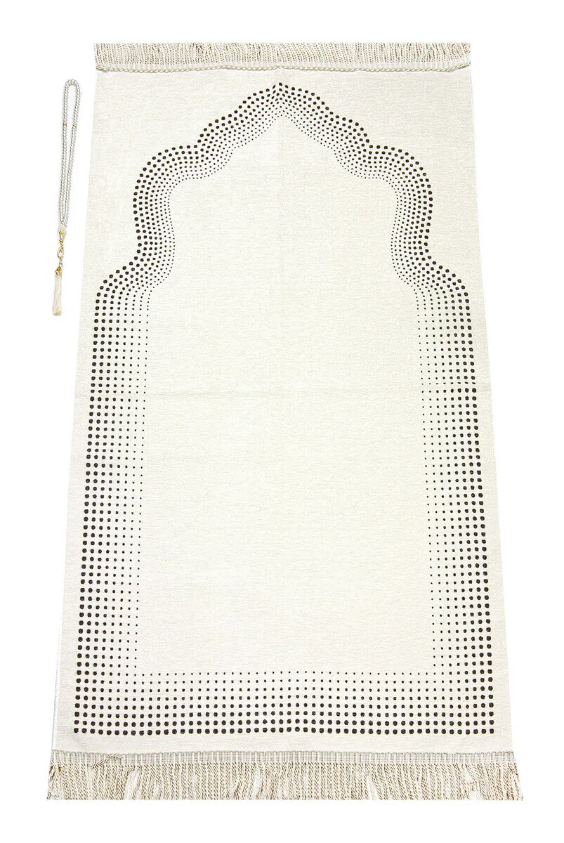 

IQRAH Altar Decorated Flat Chenille Prayer Mat Cream