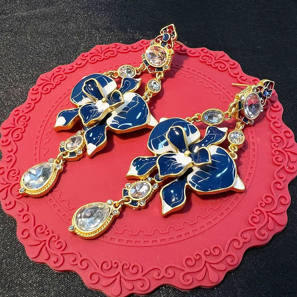 Синие серьги с цветком и глазурью подвесной светильник роскошные женские