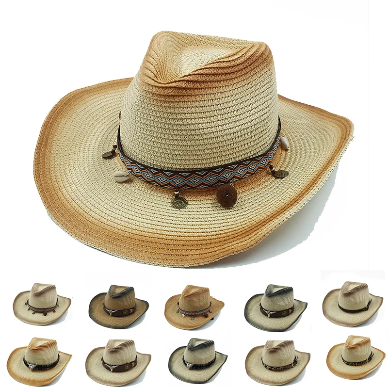 

Western Cowboy Hat Men Beach Straw Sunhats Party Cap For Man Woman Curling Brim Cap Sun Protection Unisex Hats Summer fedoras