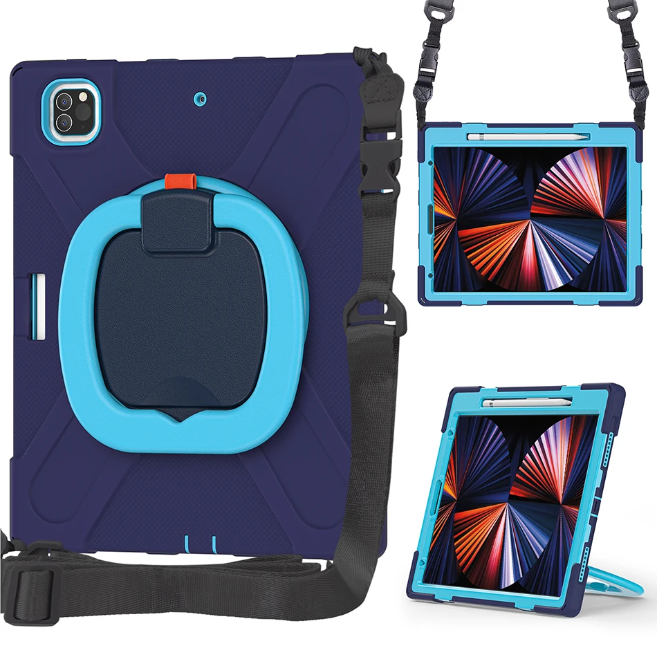 

Kids Case for iPad Pro 12.9 2022 Silicone Case with Pencil Slot Handle Stand for iPad Pro 12.9 Shockproof Cover 2020 2018+Strap