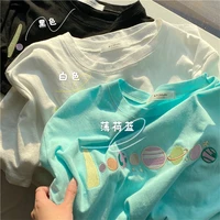 korean fashion t shirt summer clothes for women 2022 short sleeve tees casual embroidery tshirts loose top ropa mujer camisetas