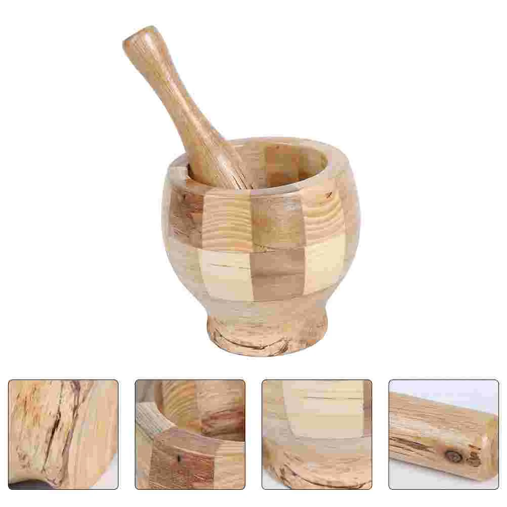 

Garlic Mortar Pounder Grinding Jar Set Manual Grinder Kit Hand Tools Old Fashioned Wooden Spliced Small