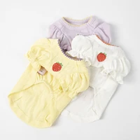 summer new embroidered strawberry bubble sleeve top sun block clothes teddy bear dog cat clothes