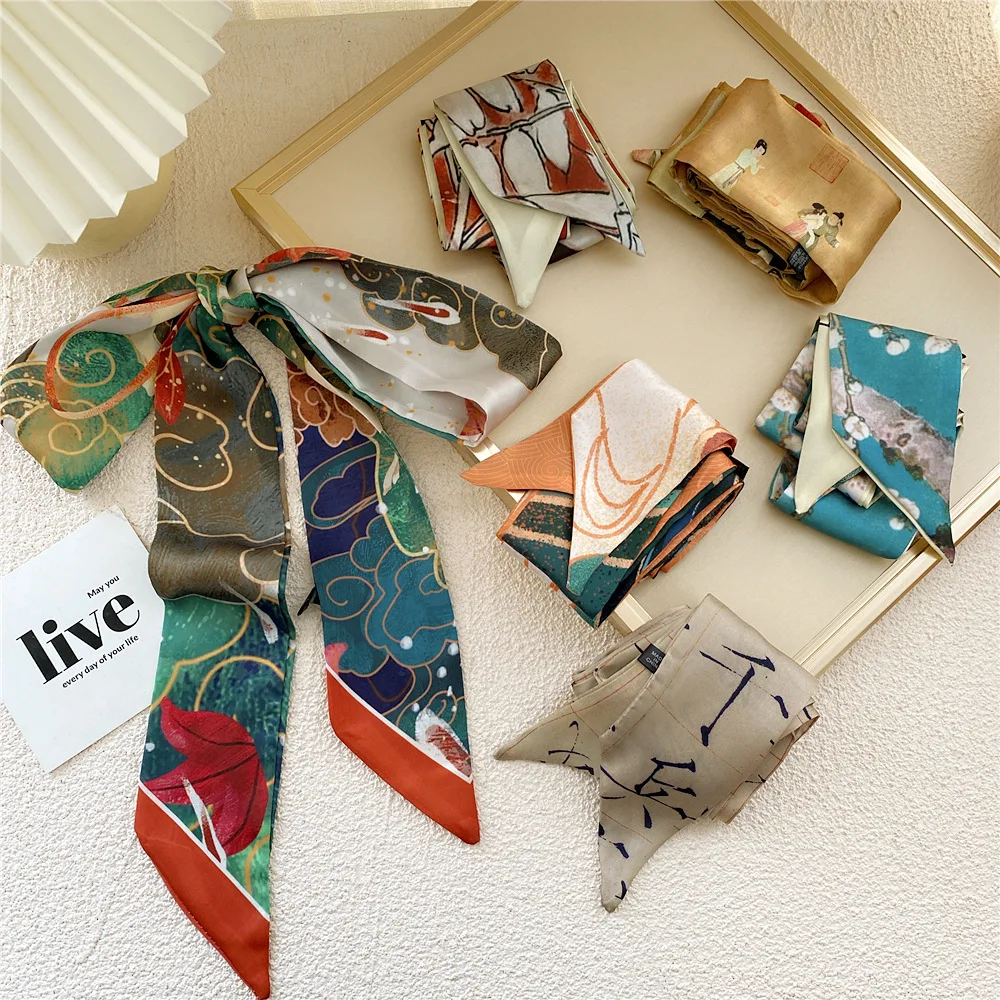 

Long Skinny Headbands Hair Ribbons Women Tie Scarfs Fashion Neckerchief Bag Scarf Printed Hairband Neck Scarves Ladies 7x160cm