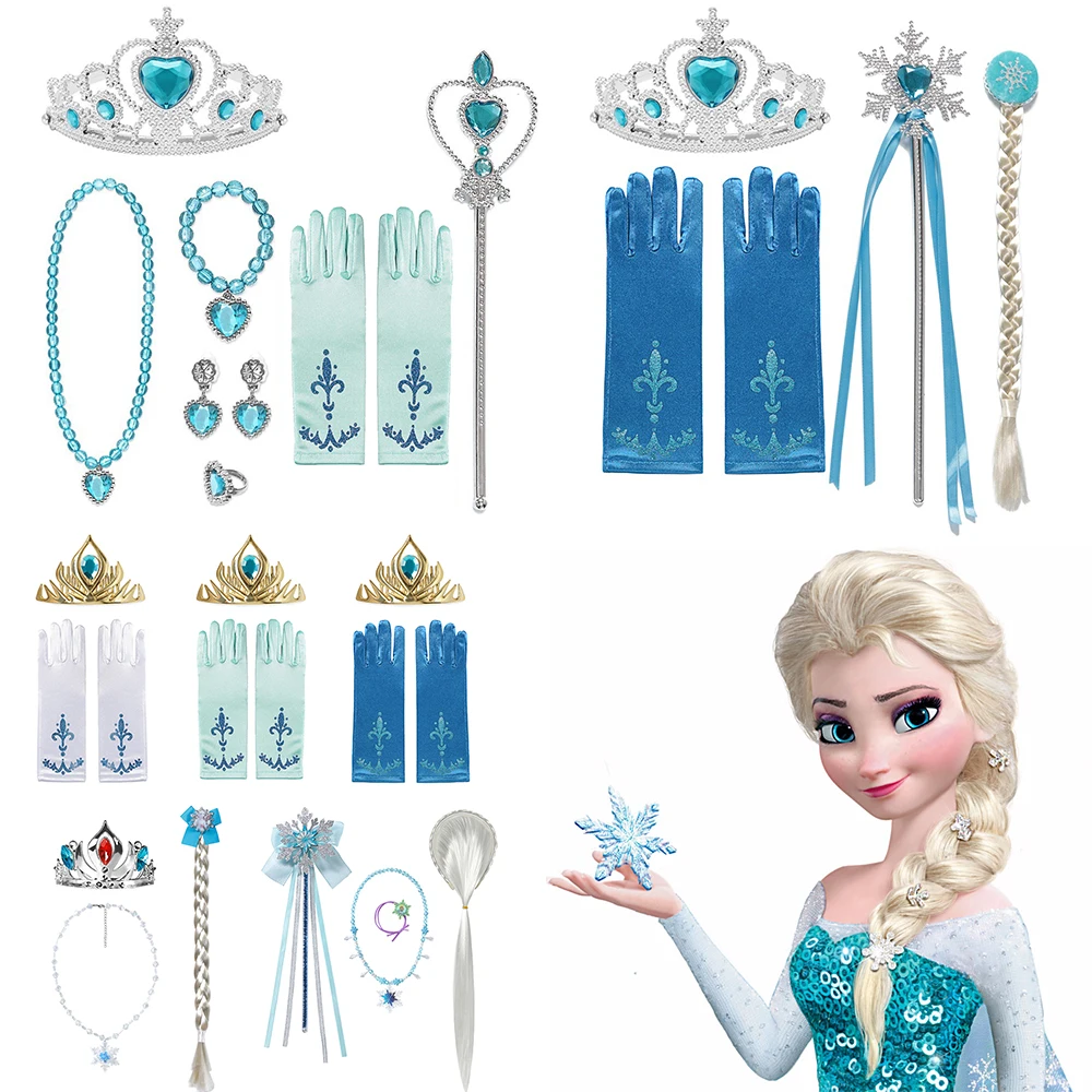 frozen 1/2 elsa accessories gloves wand crown jewelry set elsa wig braid for princess dress clothing disney cosplay accessories