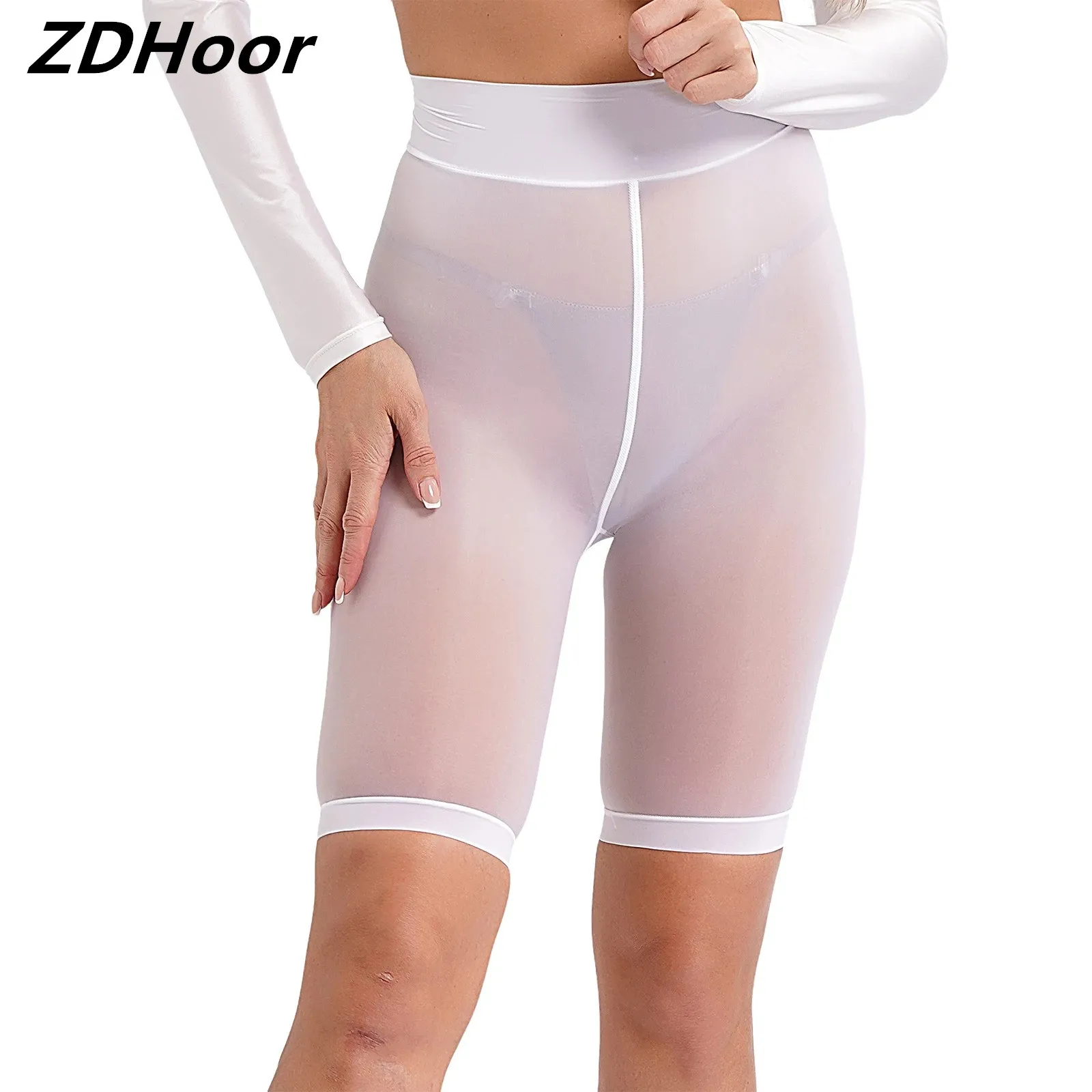 Женские глянцевые Прозрачные Боксеры леггинсы байкерские шорты с высокой талией