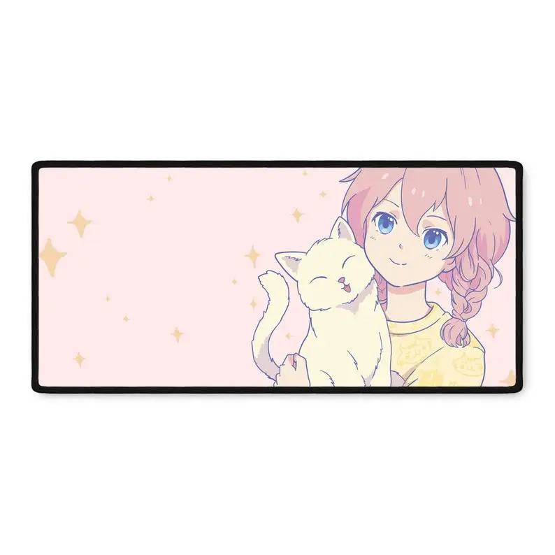

Anime Girl Loves Cat Pretty Pink Cute Gamer Mousepad