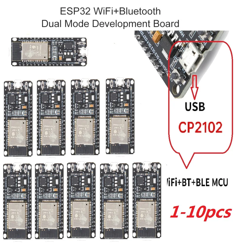 

1-10pcsESP32 WROOM-32 IOT Development Board CH340C/CP2102 WiFi+BT Ultra-Low Power Consumption Dual Core Wireless Module for Home