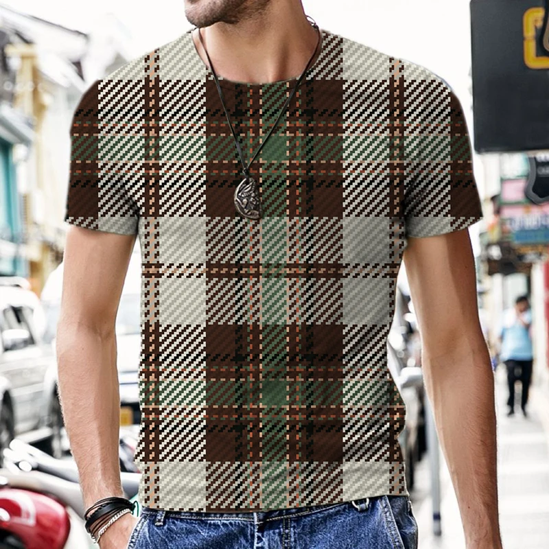 

Men's T-shirts Plaid Stripe Pattern 3D Printed Beach 2022 New Tops Outfit O Neck Street Oversized T-shirt Funny Summer Casual