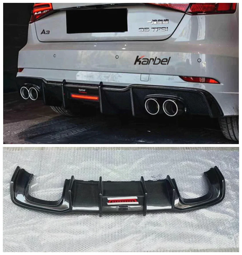 

Carbon Fiber Rear Bumper LipAuto Car Diffuser With Lamp For Audi A3 S3 Sline Hatchback 2017 2018 2019 2020