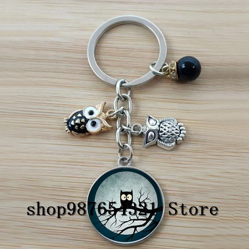 Cute charm owl keychain convex glass male and female accessories | Украшения и аксессуары