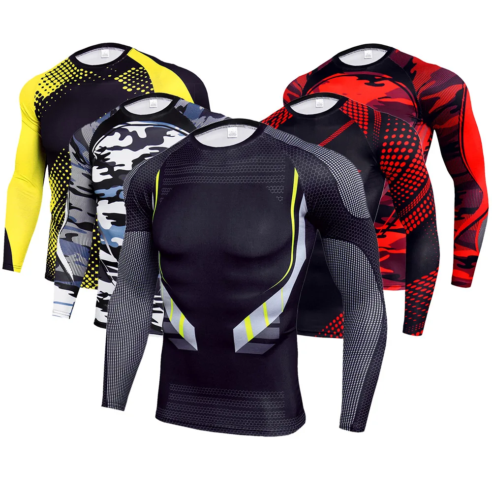 

Men Long Sleeve Running Top Bodybuilding Superhero Compression Shirts Gym Fitness Workout Training Underwear Gym Tight Clothing