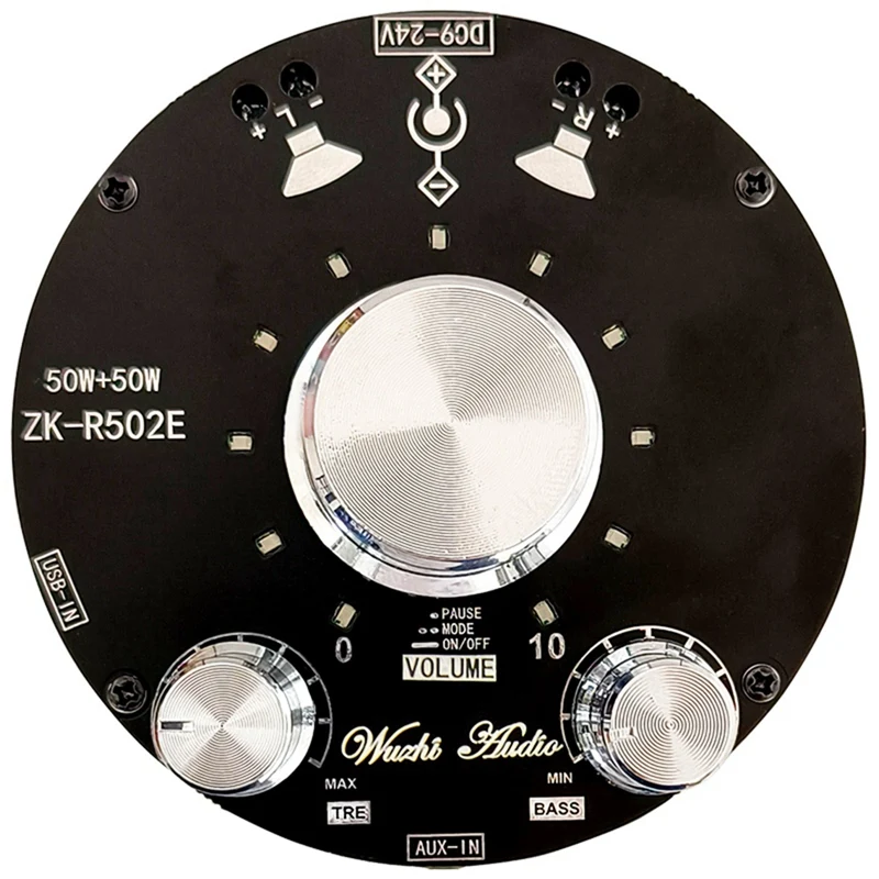 

ZK-R502E Bluetooth 5,0 цифровой усилитель высокой мощности, стереоплата 50 Вт x2, усилитель AMP, домашняя музыка с индикатором громкости