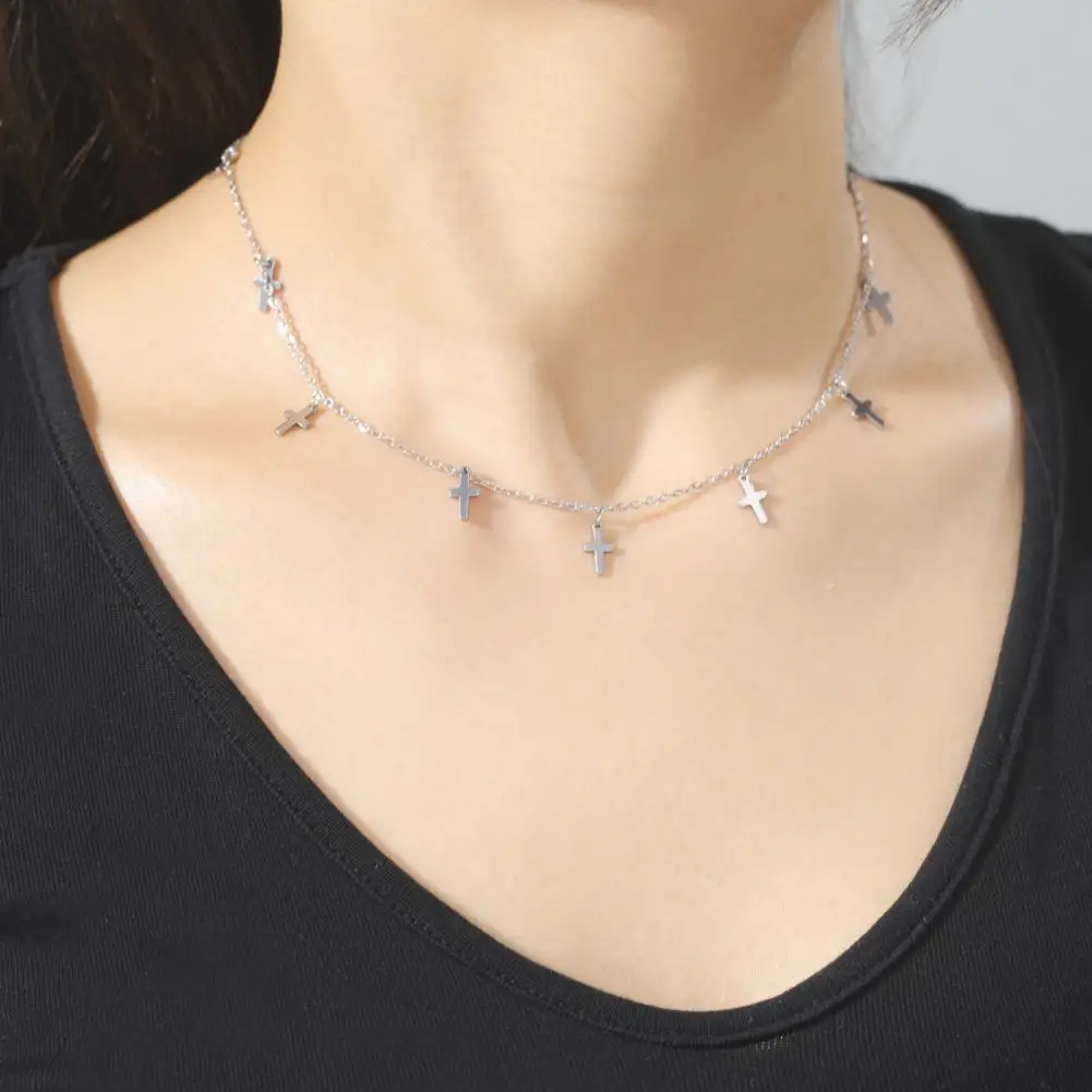 

Popular Stainless Steel All-match Female Cross Pendant Necklace Chain for Daily Wear Clavicle Chain Female Necklace