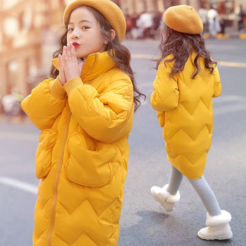 

-30℃ Winter Warm Cotton Clothes Big Children Long Coats Girls Thicken Down Jackets Teen Hooded Waterproof Parka Outerwear 5-14Y