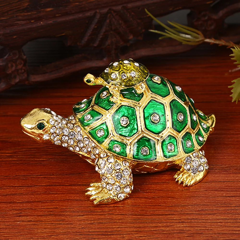 Кристаллы Bejeweled черепаха безделушка коробка с откидной эмалью фигурка матери-ребенка Черепаха Животное Ювелирное кольцо держатель коробка... (art.: 3920bdf650229) - 3920bdf650229