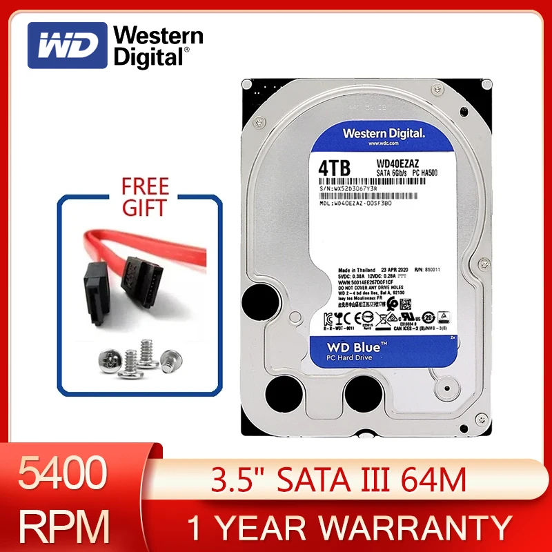 

WD Blue 4TB Internal Hard Drive Disk 3.5" 5400 RPM 64M Cache SATA III 6Gb/s 4000GB HDD HD Harddisk for Desktop or Surveillance