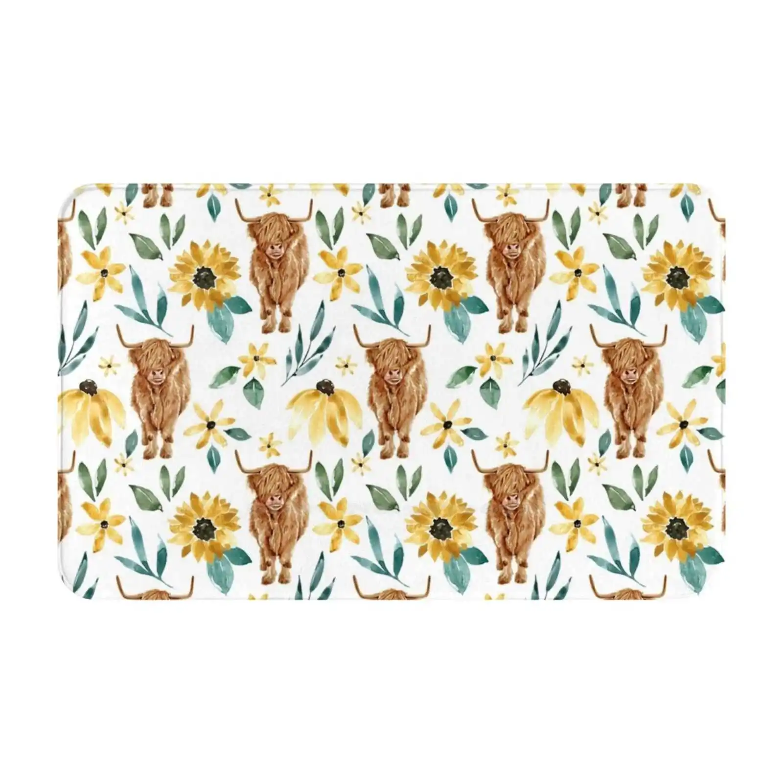 

Highland Cow And Sunflowers , Wildflowers , Cow Art , Yellow Floral Comfortable Door Mat Rug Carpet Foot Pad Sunflower Highland