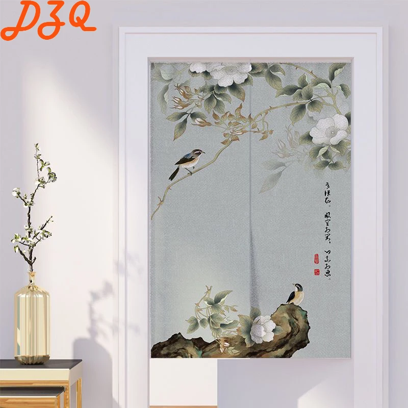 

Chinese Classical Birds Door Curtain Cotton Linen Joyous Fish Pattern Short Curtains for Kitchen Flowers Porch Partition #B103